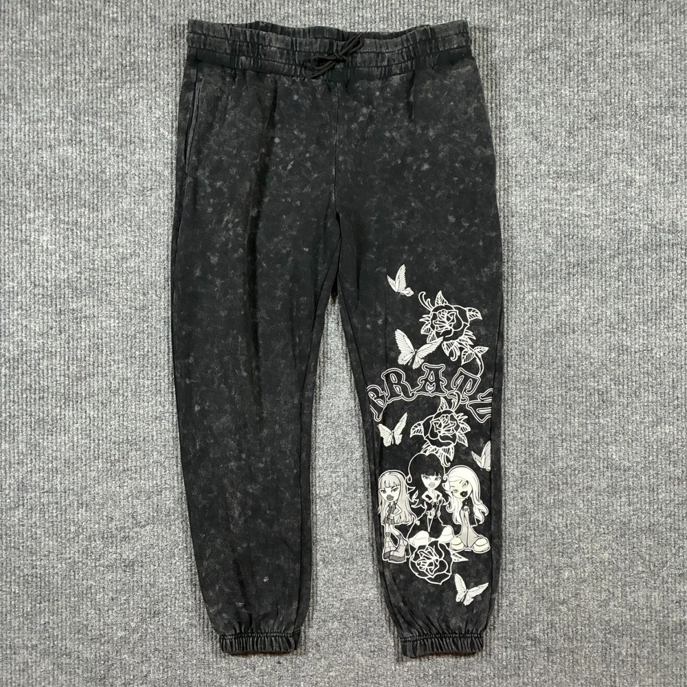 Bratz Womens Jogger Sweatpants Size 2XL Black Wash Graphic‎ Y2K Butterfly Logo